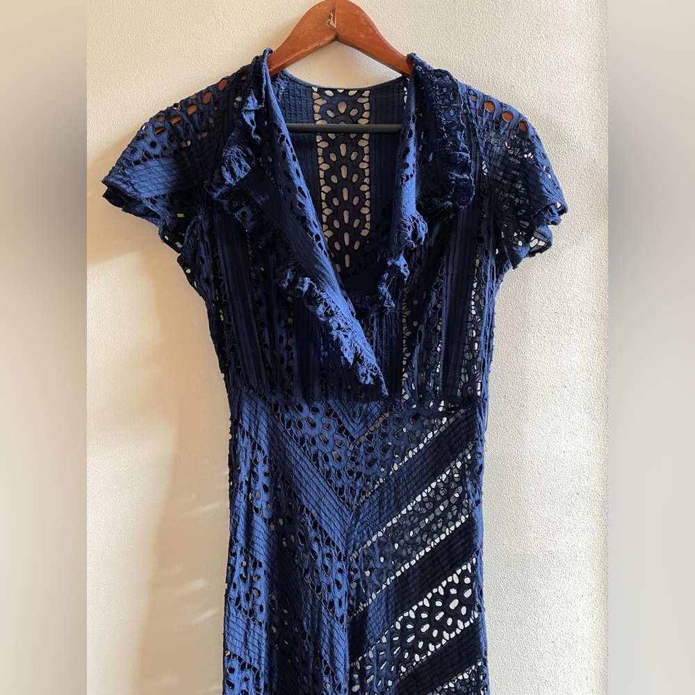 1940s Navy blue eyelet midi dress